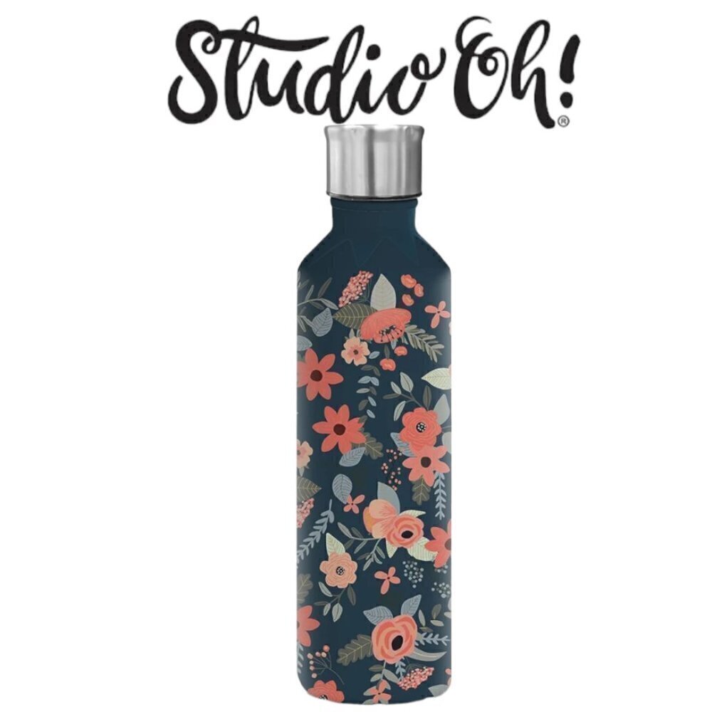 Studio Oh Stainless Steel Insulated Water Bottle Floral Navy 17oz Leakproof